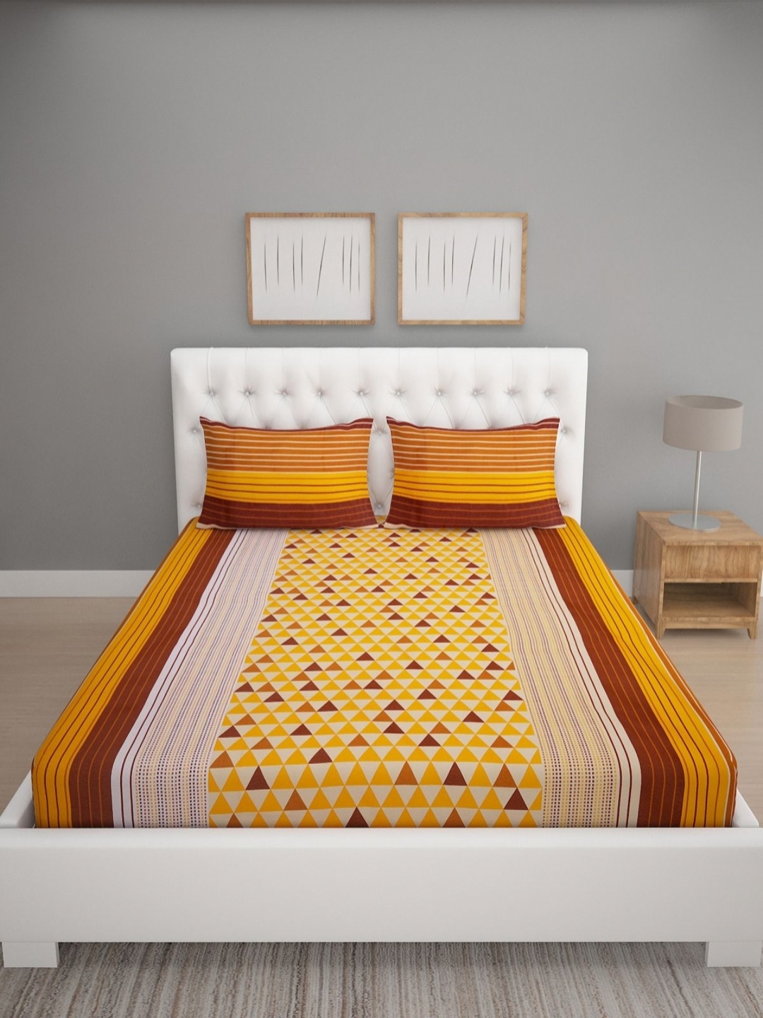 

Aura Off White Polka Dot 160 TC Queen Bedsheet with 2 Pillow Covers, Brown
