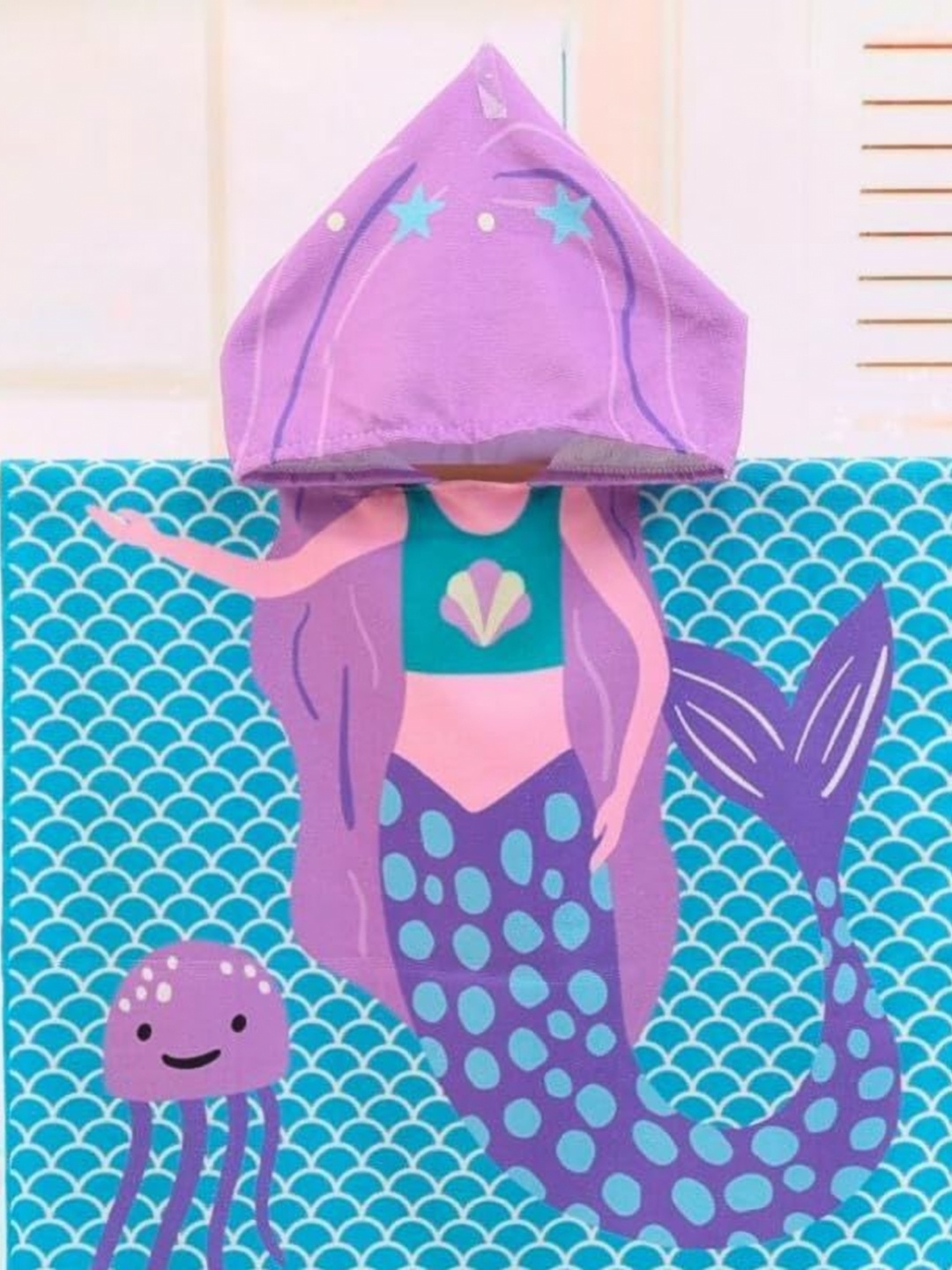 

The Little Lookers Kids Blue & Purple Printed 250 GSM Cotton Hooded Baby Bath Towel