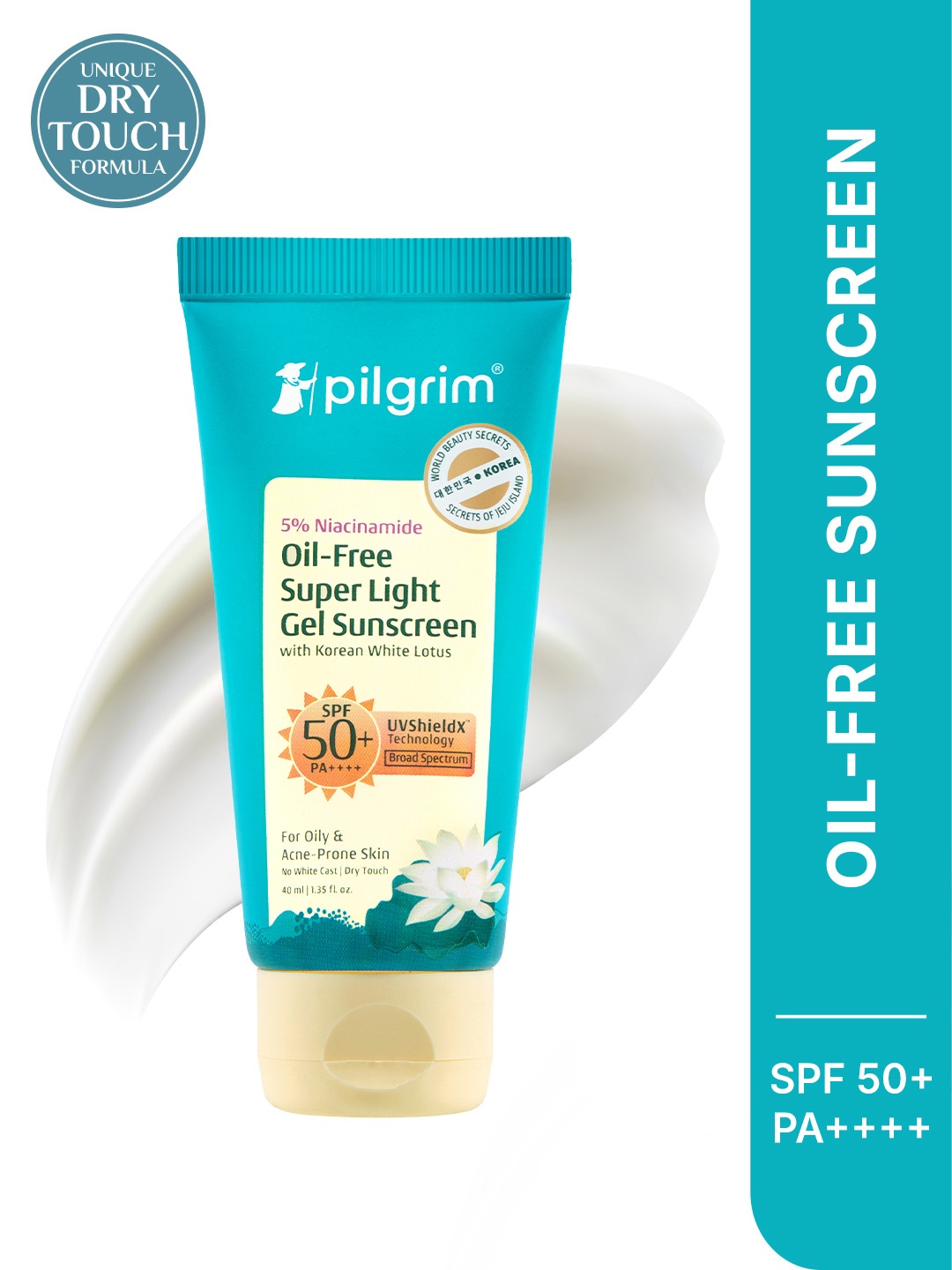 

Pilgrim 5% Niacinamide Oil-Free Super Light Gel Sunscreen SPF 50+ PA++++ - 40 ml, Teal