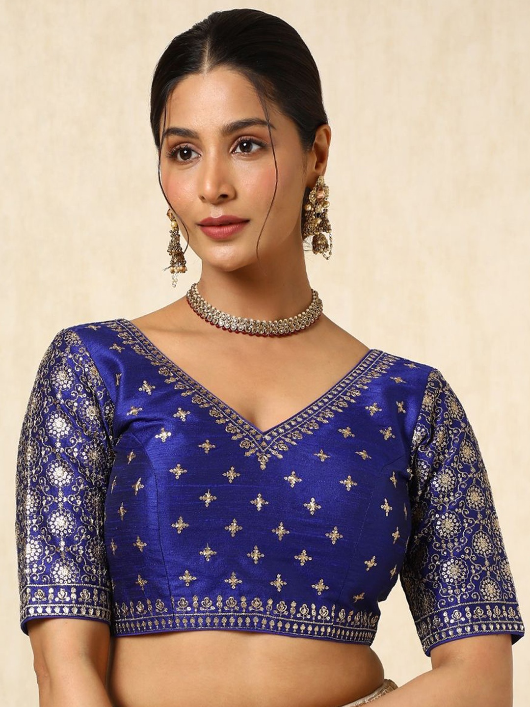 

Soch Women Embroidered Padded Saree Blouse, Blue