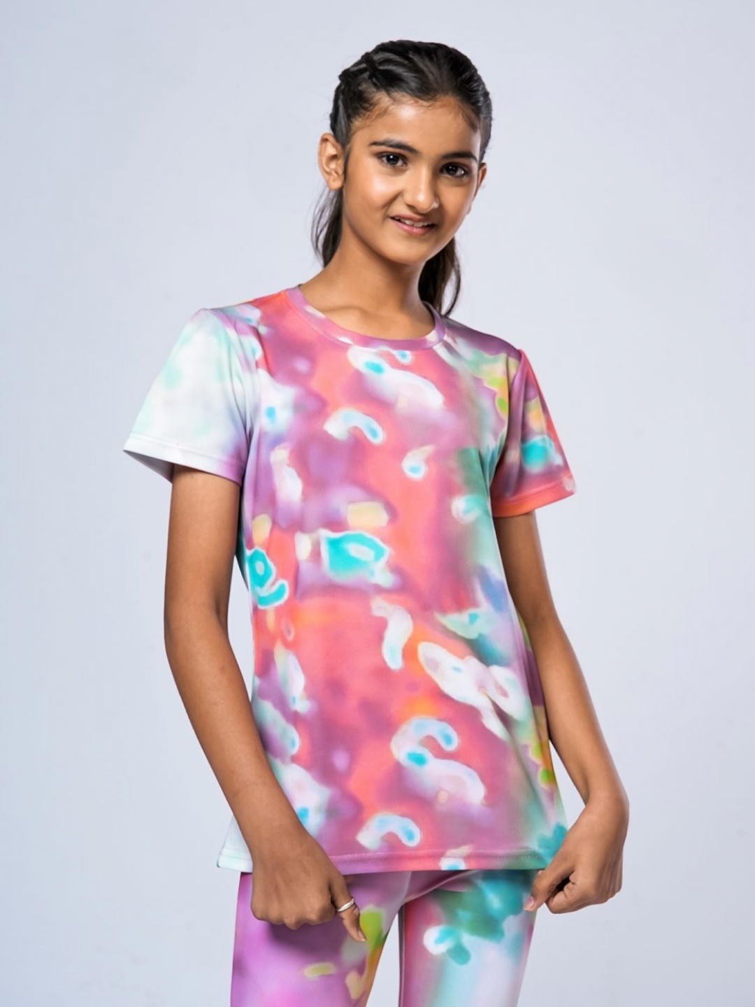 

UMILDO Girls Dri-FIT Abstract Printed Round Neck T-shirt, Pink
