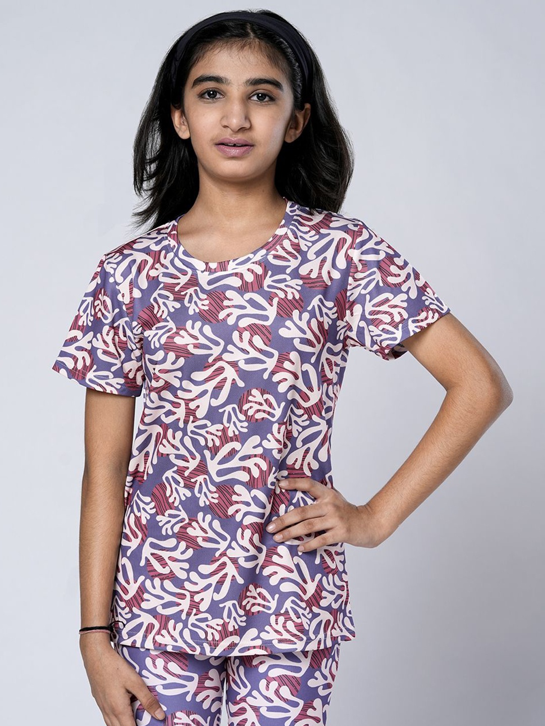 

UMILDO Girls Dri-FIT Abstract Printed Round Neck T-shirt, Lavender