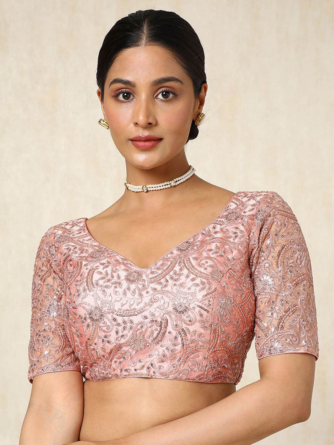

Soch Embellished Padded Blouse With Sequins, Pink
