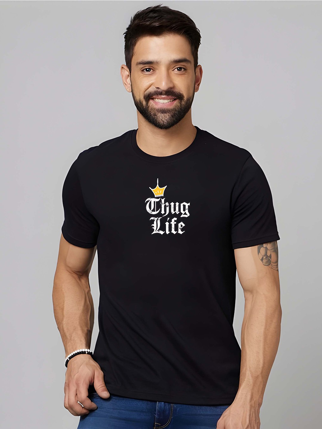 

KAIDO Men Graphic Printed Pure Cotton T-shirt, Black