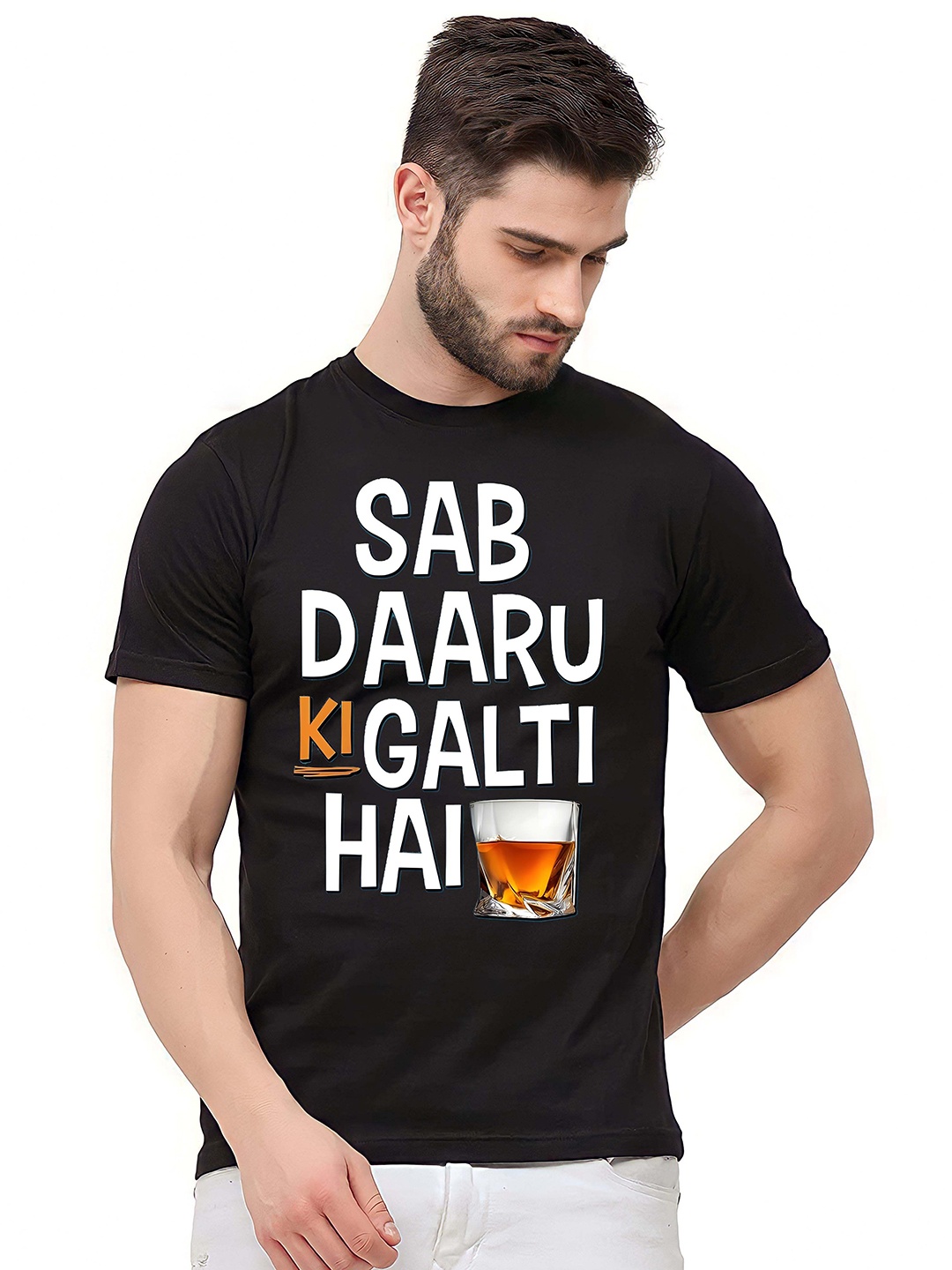 

KAIDO Men Typography Printed Pure Cotton T-shirt, Black