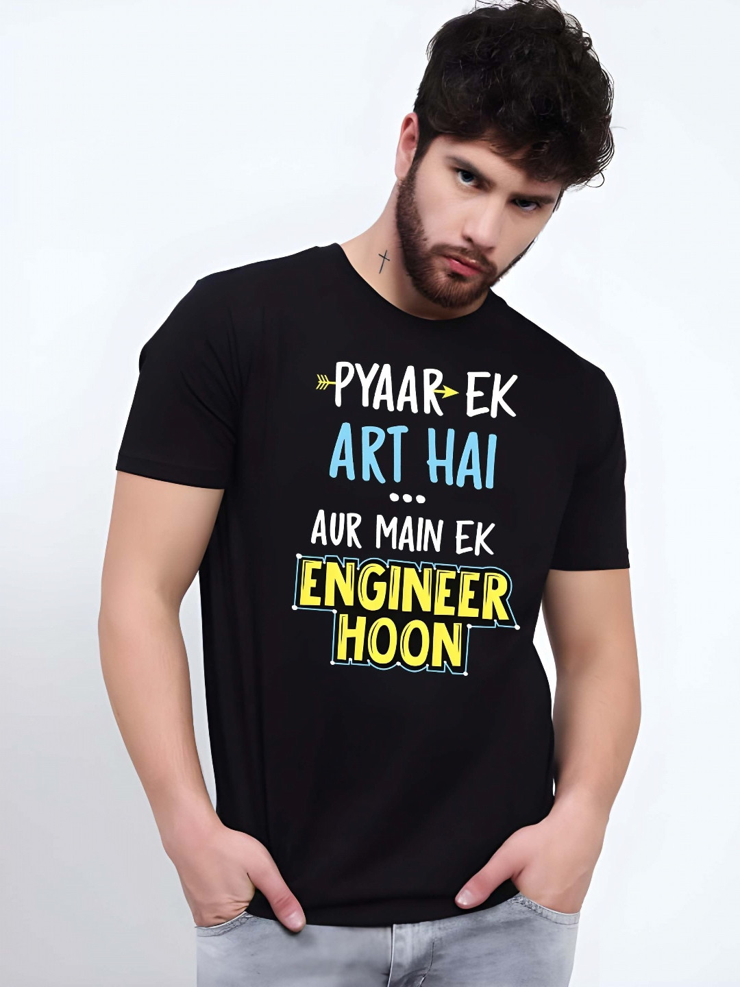 

KAIDO Men Typography Printed Round Neck Cotton T-shirt, Black