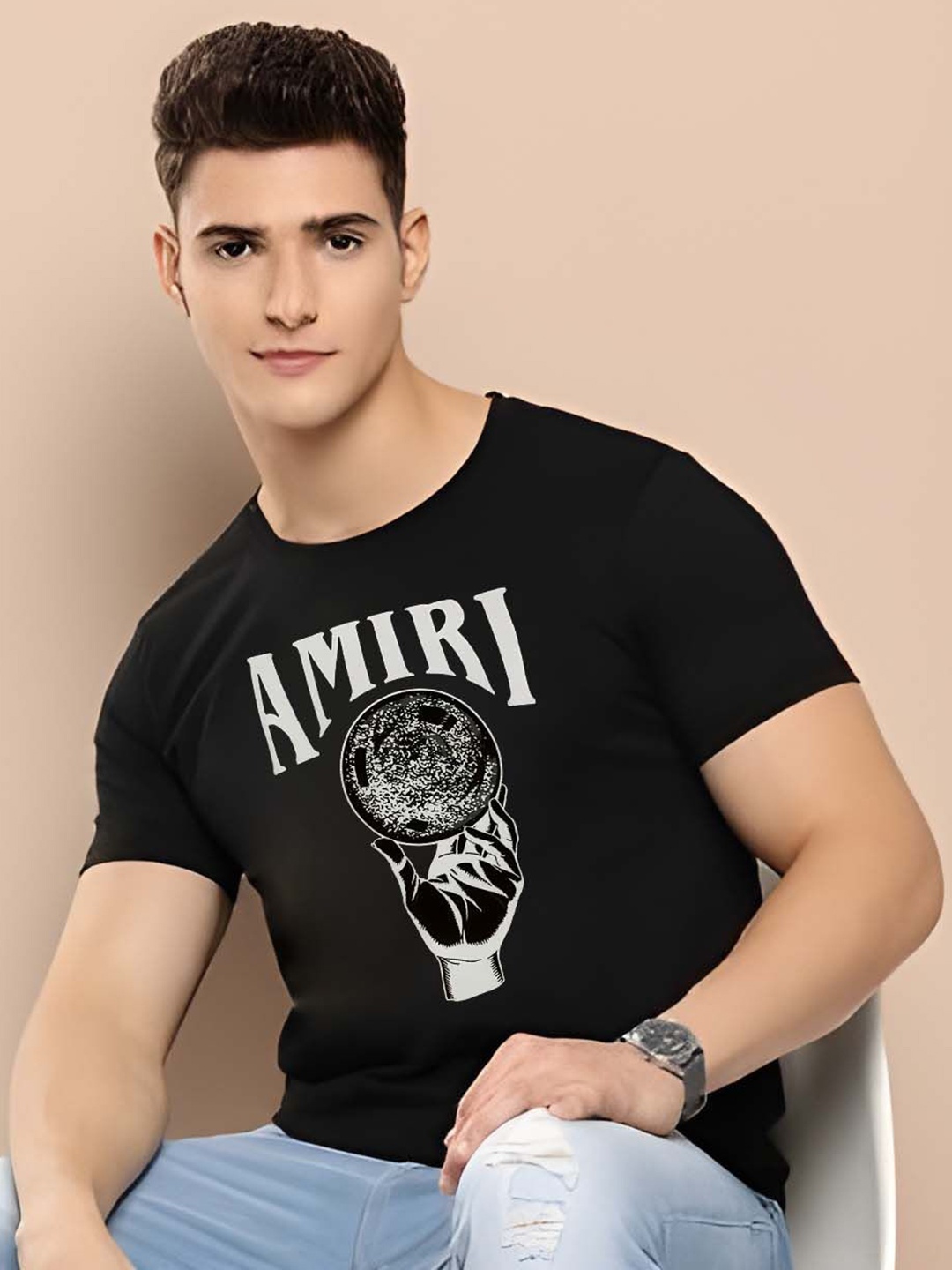 

KAIDO Men Graphic Printed Pure Cotton T-shirt, Black