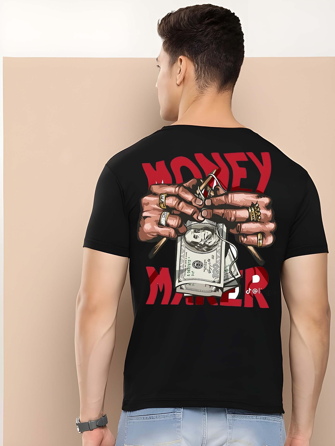 

KAIDO Men Graphic Printed Round Neck Cotton T-shirt, Black