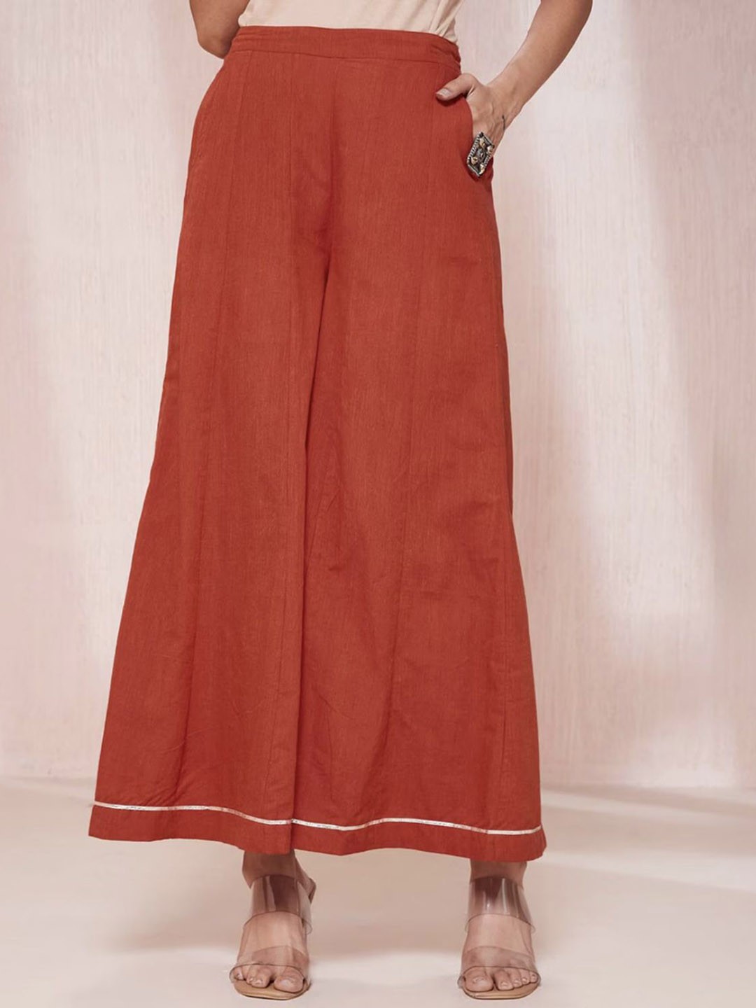 

Moda Rapido Women Straight Fit Cotton Parallel Trousers, Red