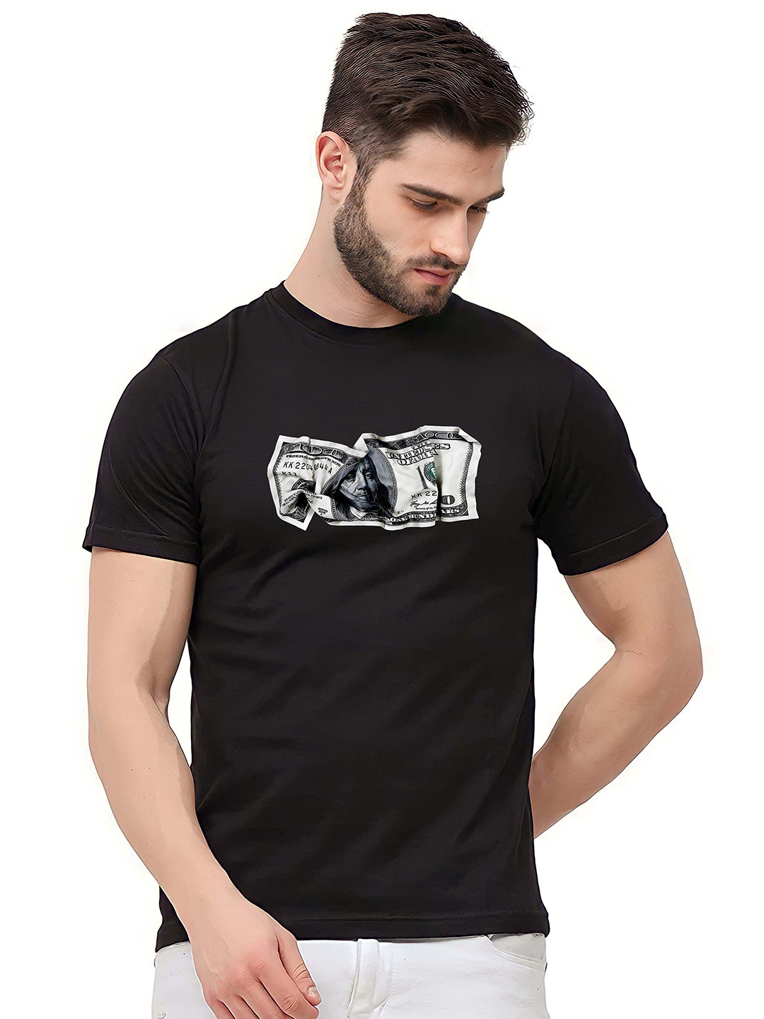 

KAIDO Men Graphic Printed Round Neck Cotton T-shirt, Black