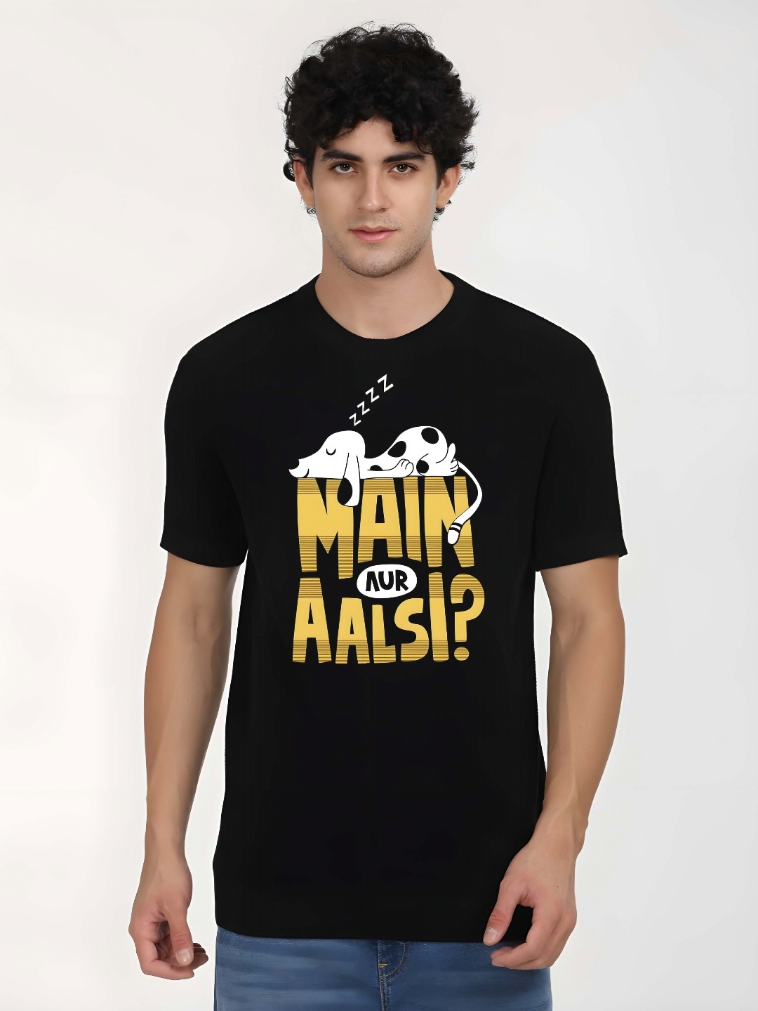 

KAIDO Men Graphic Printed Round Neck Cotton T-shirt, Black