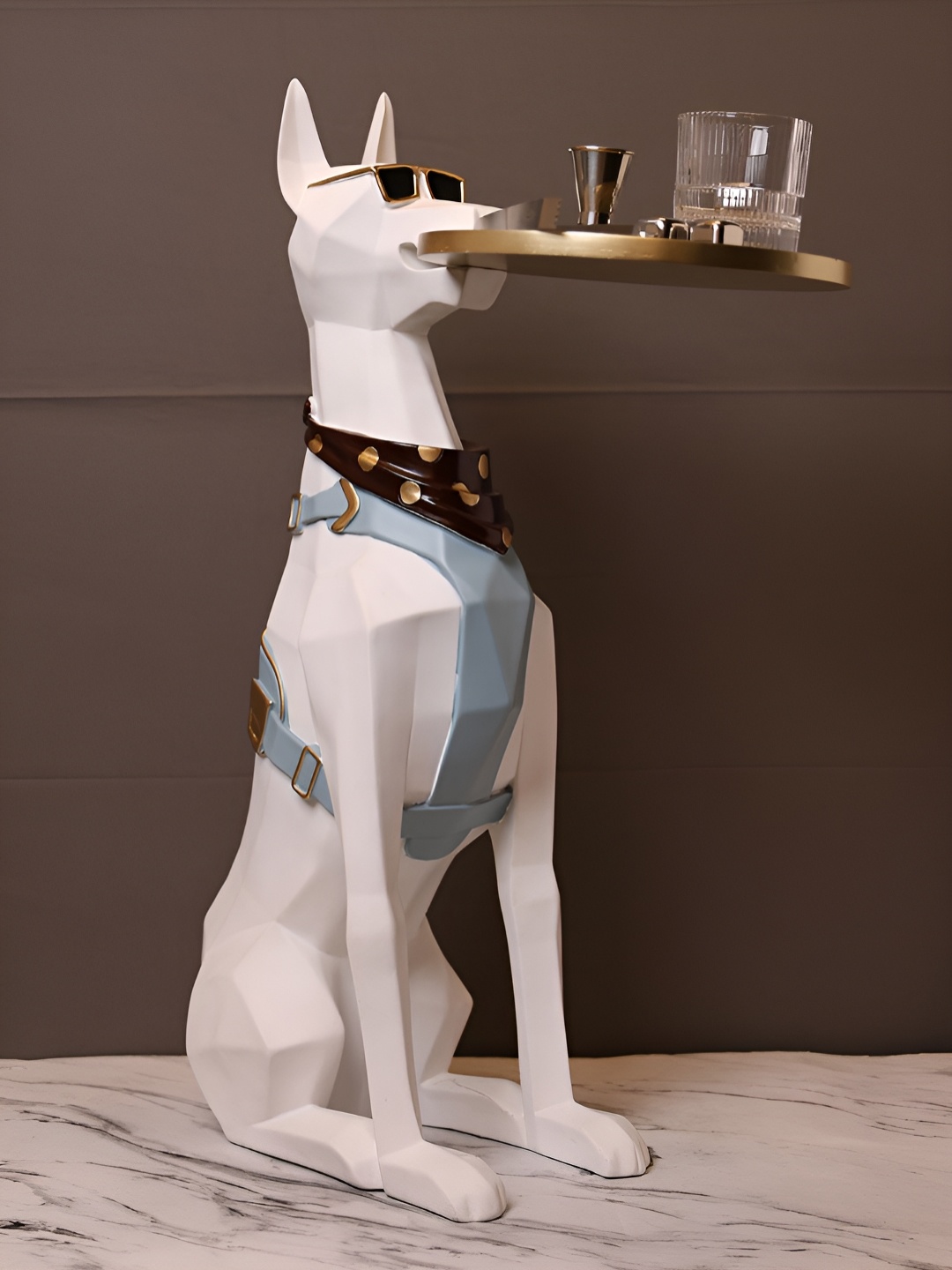 

SMOKEY COCKTAIL White & Blue Doberman Butler Figurine Birds And Animals Showpiece