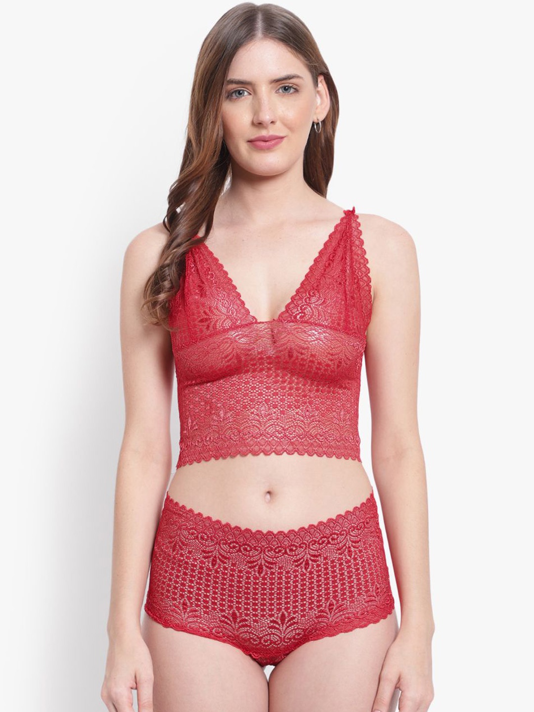 

CANNY FIT Women Lace Lingerie Set, Red