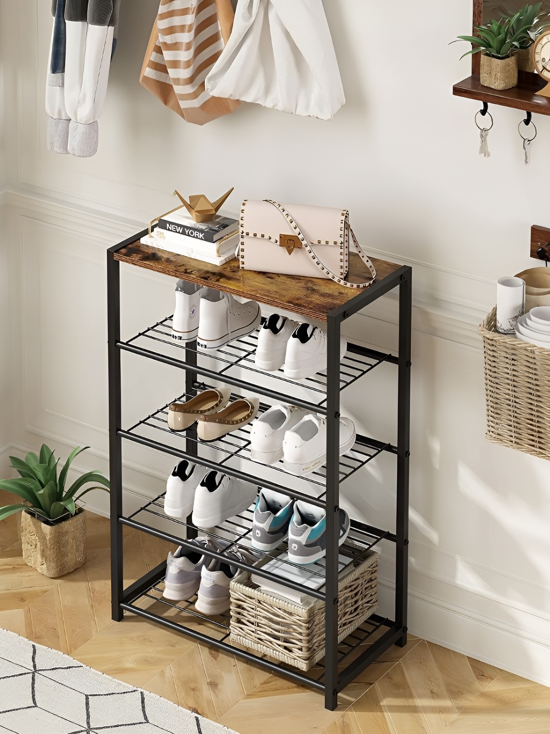 

KriShyam Brown 5 Tier Metal Shoe Rack