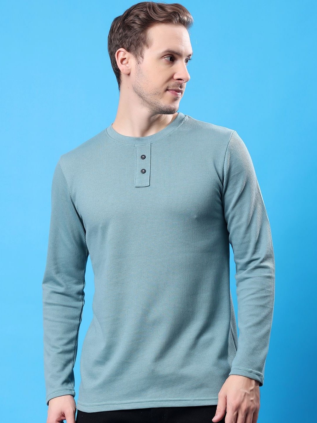 

madfrog Men Self Design Round Neck Cotton T-shirt, Blue
