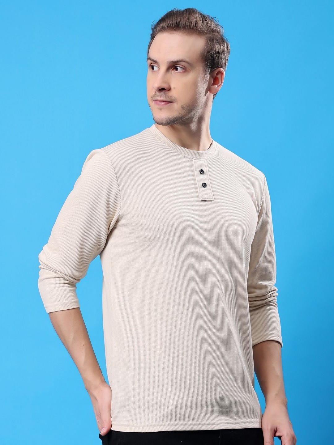 

madfrog Men Self Design Round Neck Cotton T-shirt, Beige