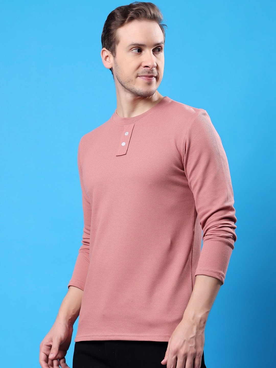 

madfrog Men Self Design Round Neck Cotton T-shirt, Peach