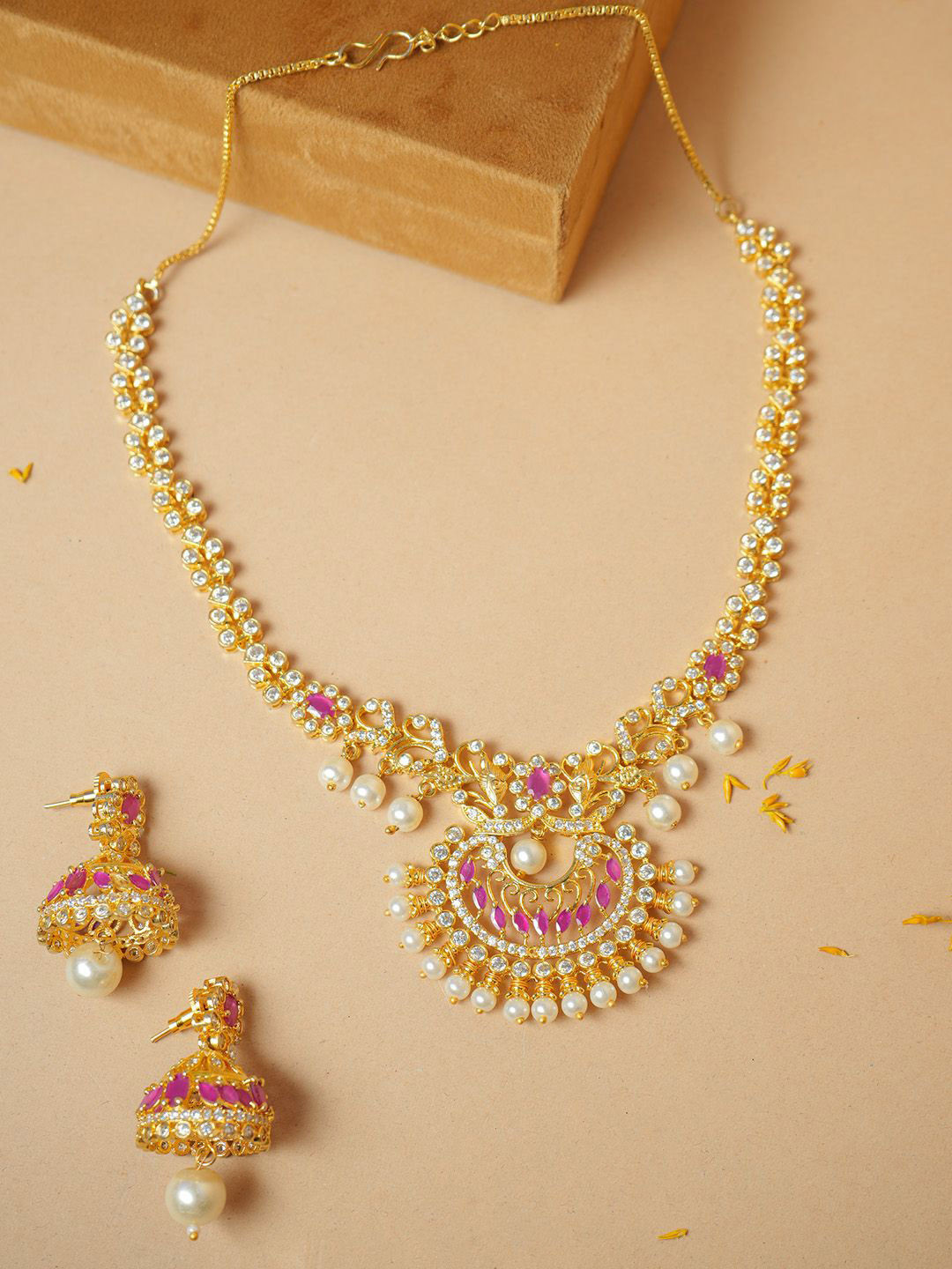 

VIRAASI Gold Plated Stone Studded & Beaded Jewellery Set