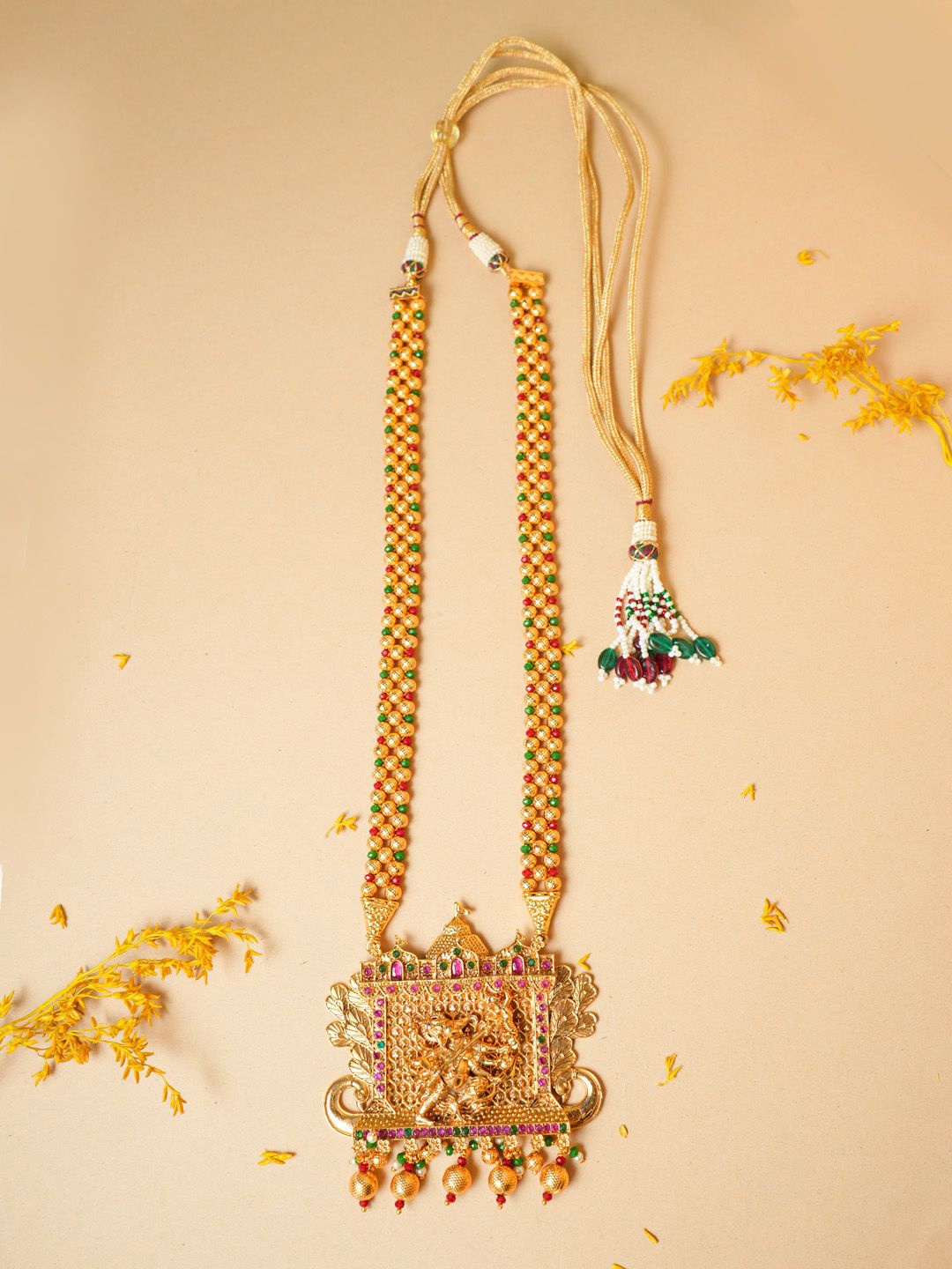 

VIRAASI Gold-Plated Stone Studded & Beaded Jewellery Set