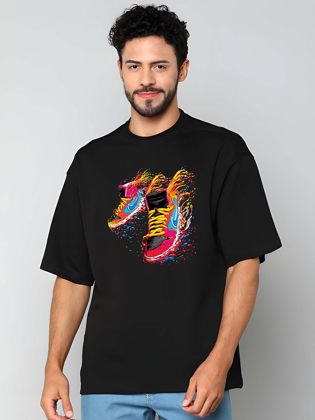 

KAIDO Men Graphic Printed Pure Cotton T-shirt, Black