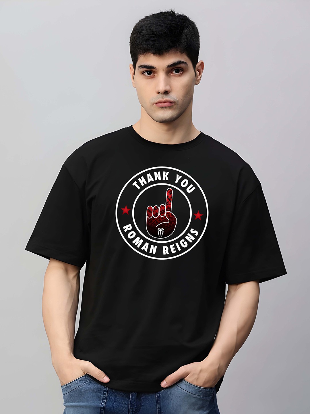 

KAIDO Men Graphic Printed Round Neck Cotton Oversized T-shirt, Black