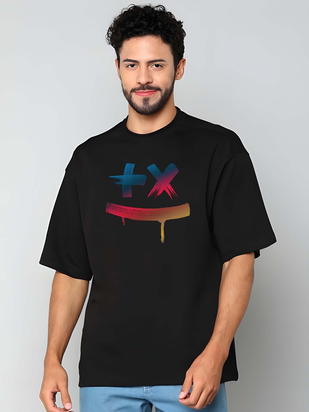 

KAIDO Men Graphic Printed Round Neck Cotton Oversized T-shirt, Black