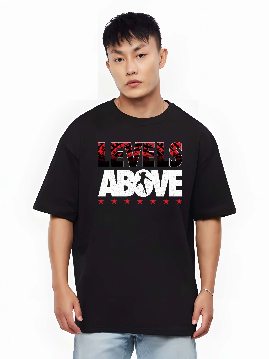 

KAIDO Men Typography Printed Round Neck Cotton Oversized T-shirt, Black