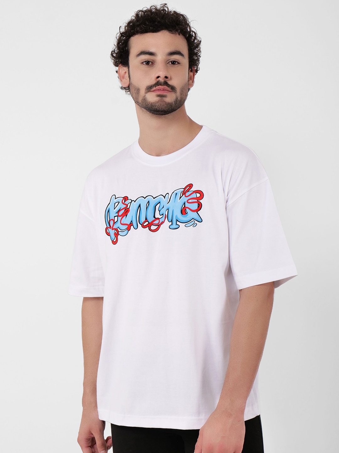 

BUMCHIQ Men Super Mario Graphic Printed Round Neck Cotton T-shirt, White