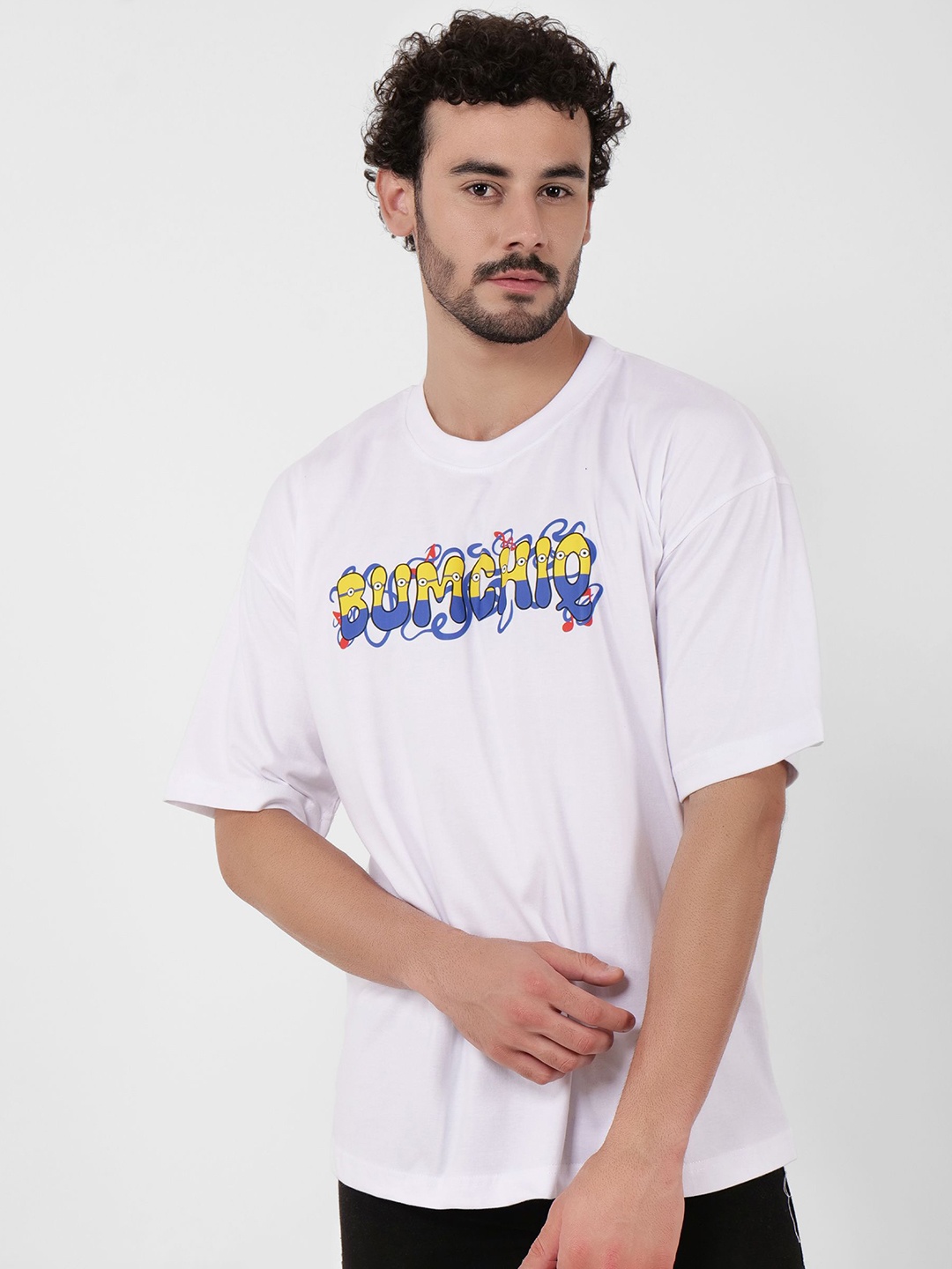 

BUMCHIQ Men Minions Graphic Printed Round Neck Cotton T-shirt, White
