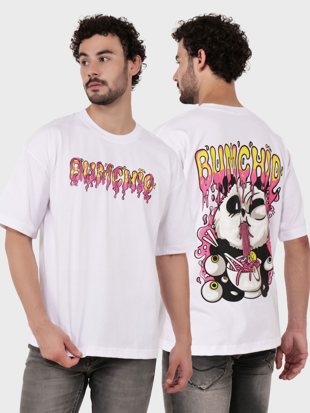 

BUMCHIQ Men Kung Fu Panda Graphic Printed Round Neck Cotton T-shirt, White