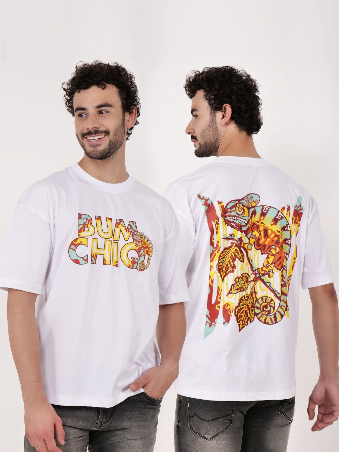 

BUMCHIQ Men Graphic Printed Round Neck Cotton T-shirt, White