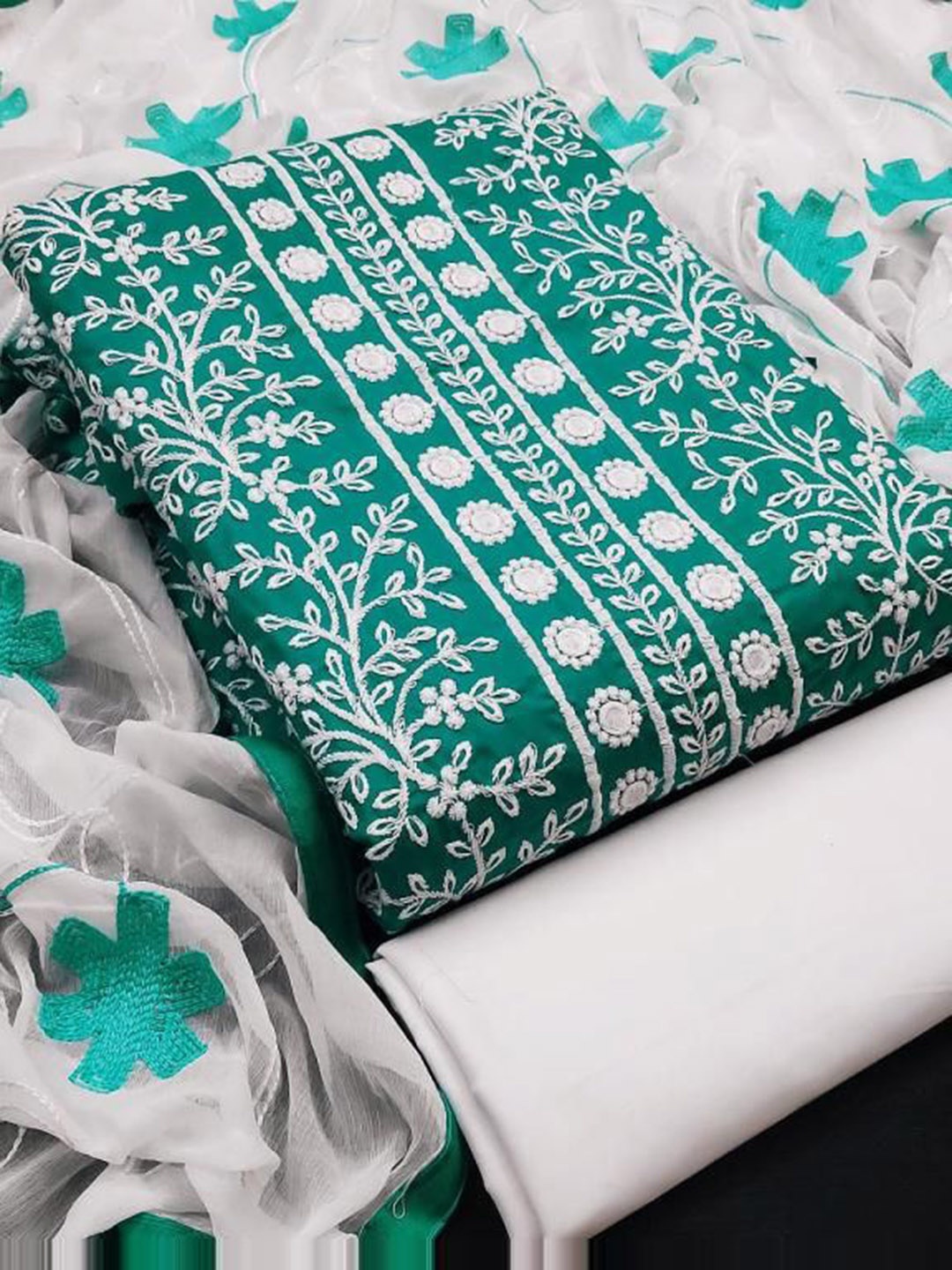 

KALINI Embroidered Pure Cotton Unstitched Dress Material, Green