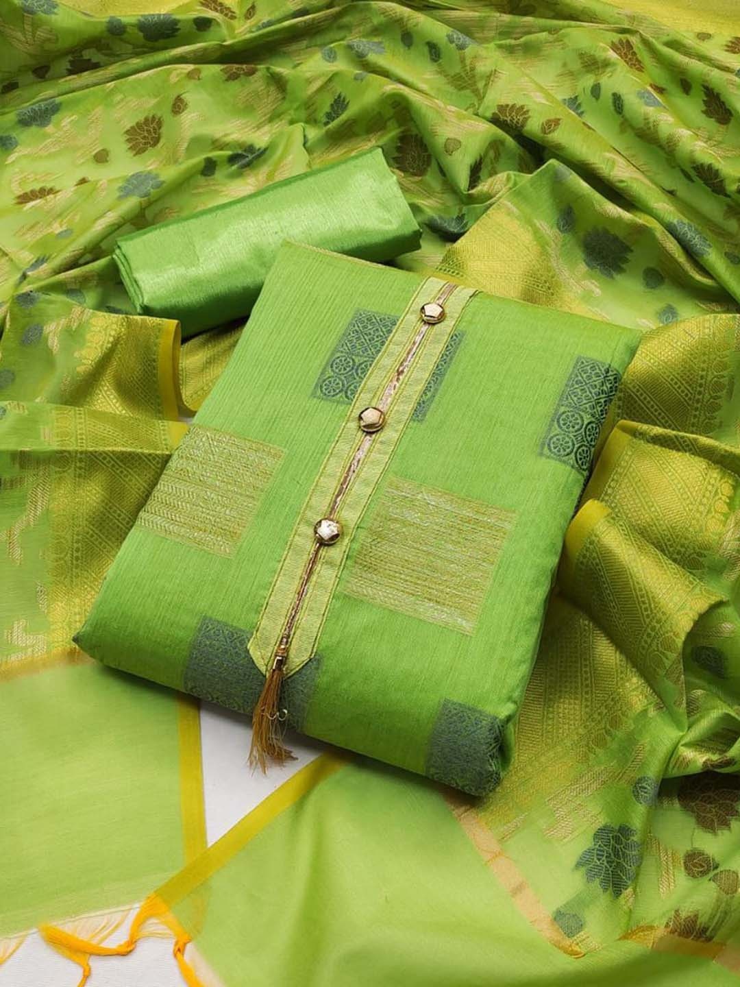 

A TO Z CART Embellished Banarasi Jacquard Pure Silk Unstitched Dress Material, Green