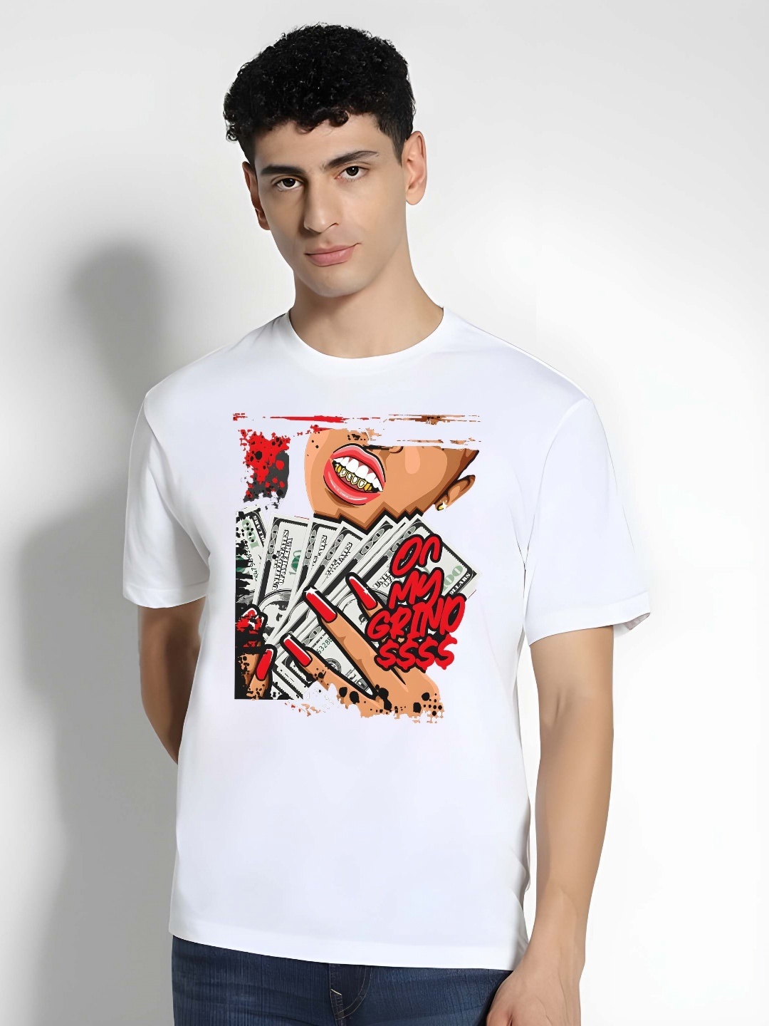 

KAIDO Men Graphic Printed Round Neck Cotton T-shirt, White