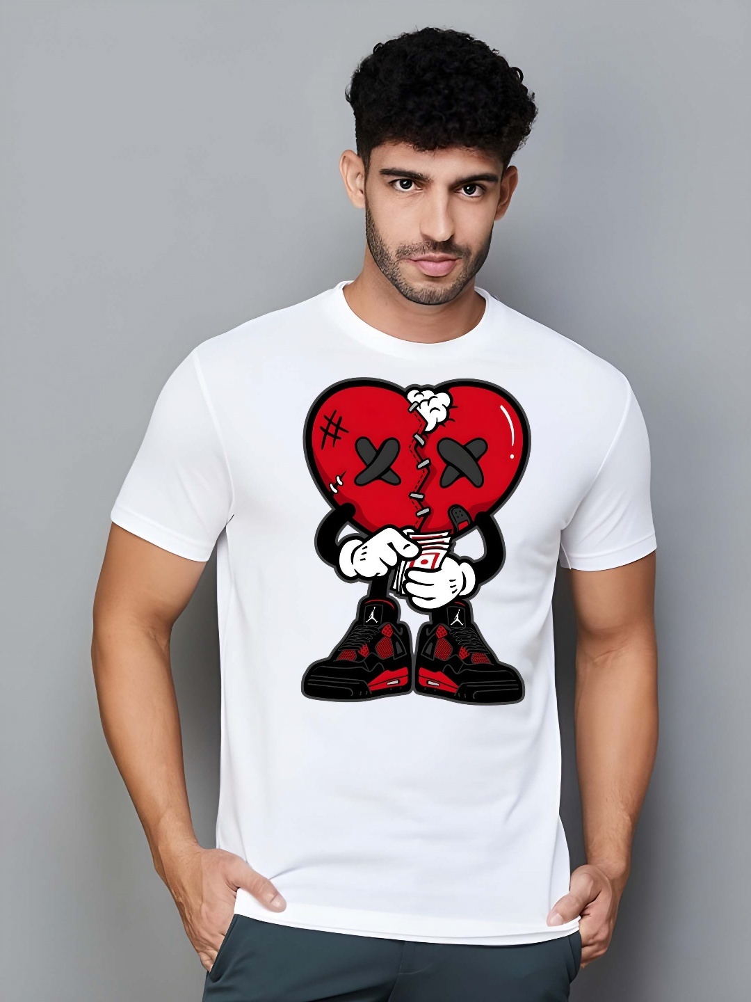 

KAIDO Men Graphic Printed Round Neck Cotton Slim Fit T-shirt, White