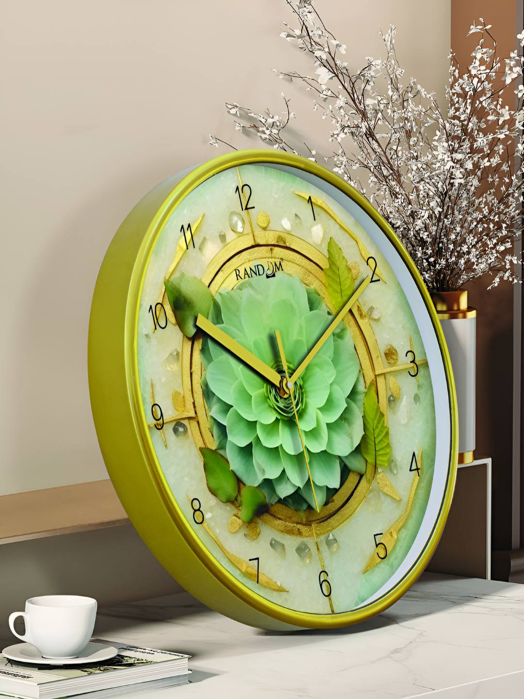 

RANDOM Sweep Silent Gold-Toned & Green Floral Printed Analogue Contemporary Wall Clock