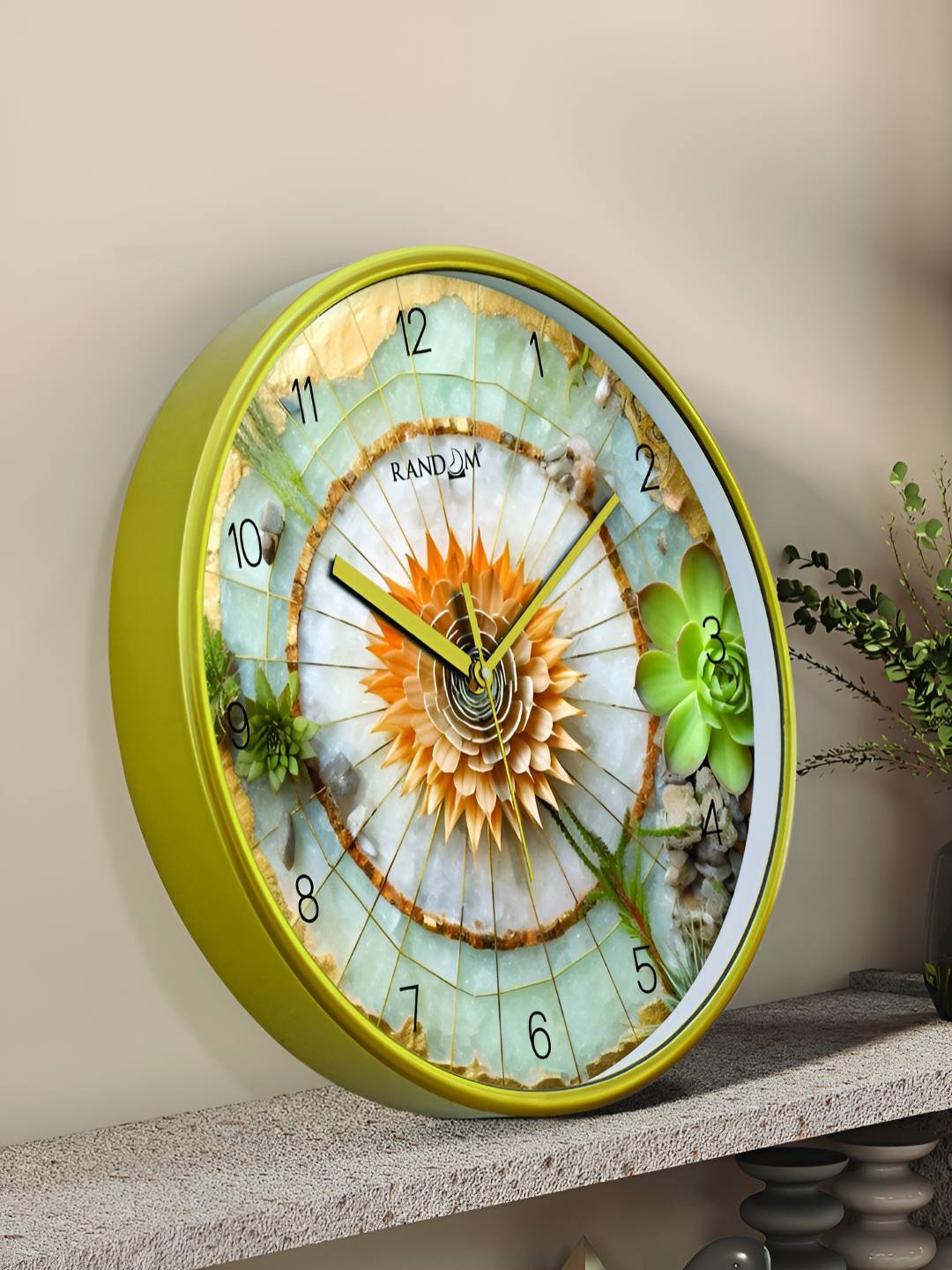 

RANDOM Gold-Toned Floral Printed 12" Sweep Silent Non-Ticking Contemporary Wall Clock