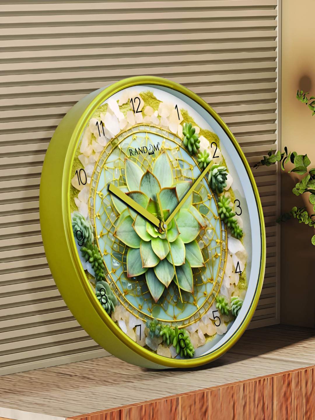 

RANDOM Green Floral Printed 12" Sweep Silent Non-Ticking Contemporary Wall Clock