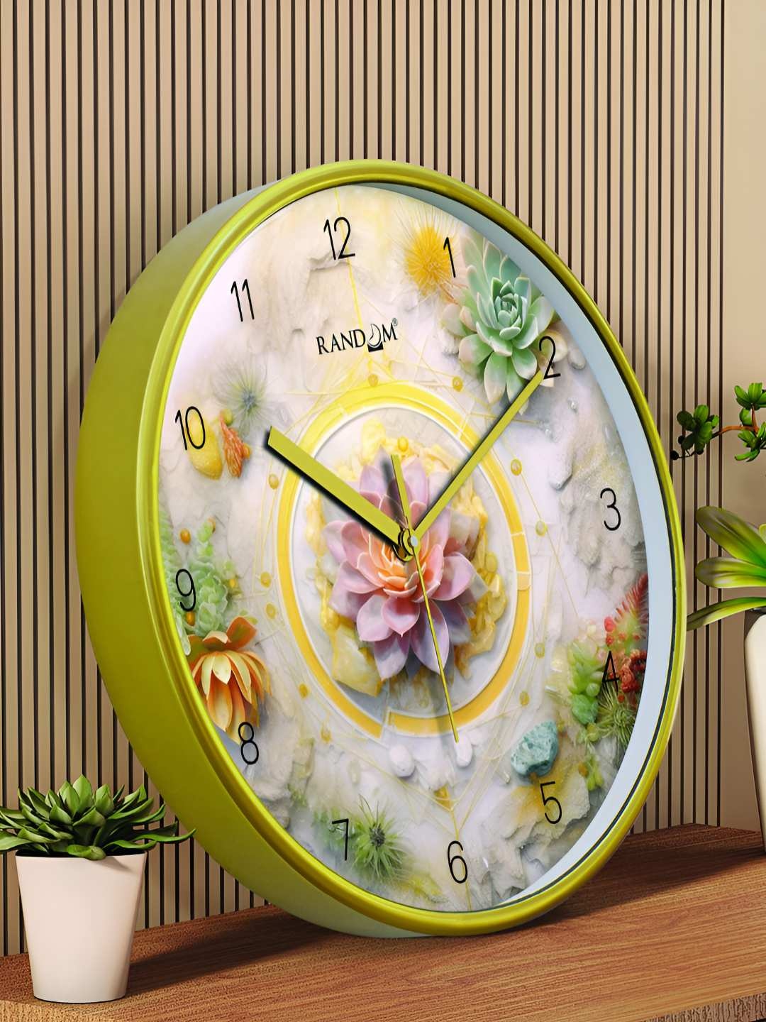 

RANDOM Sweep Silent Green & Gold-Toned Floral Printed Analogue Contemporary Wall Clock