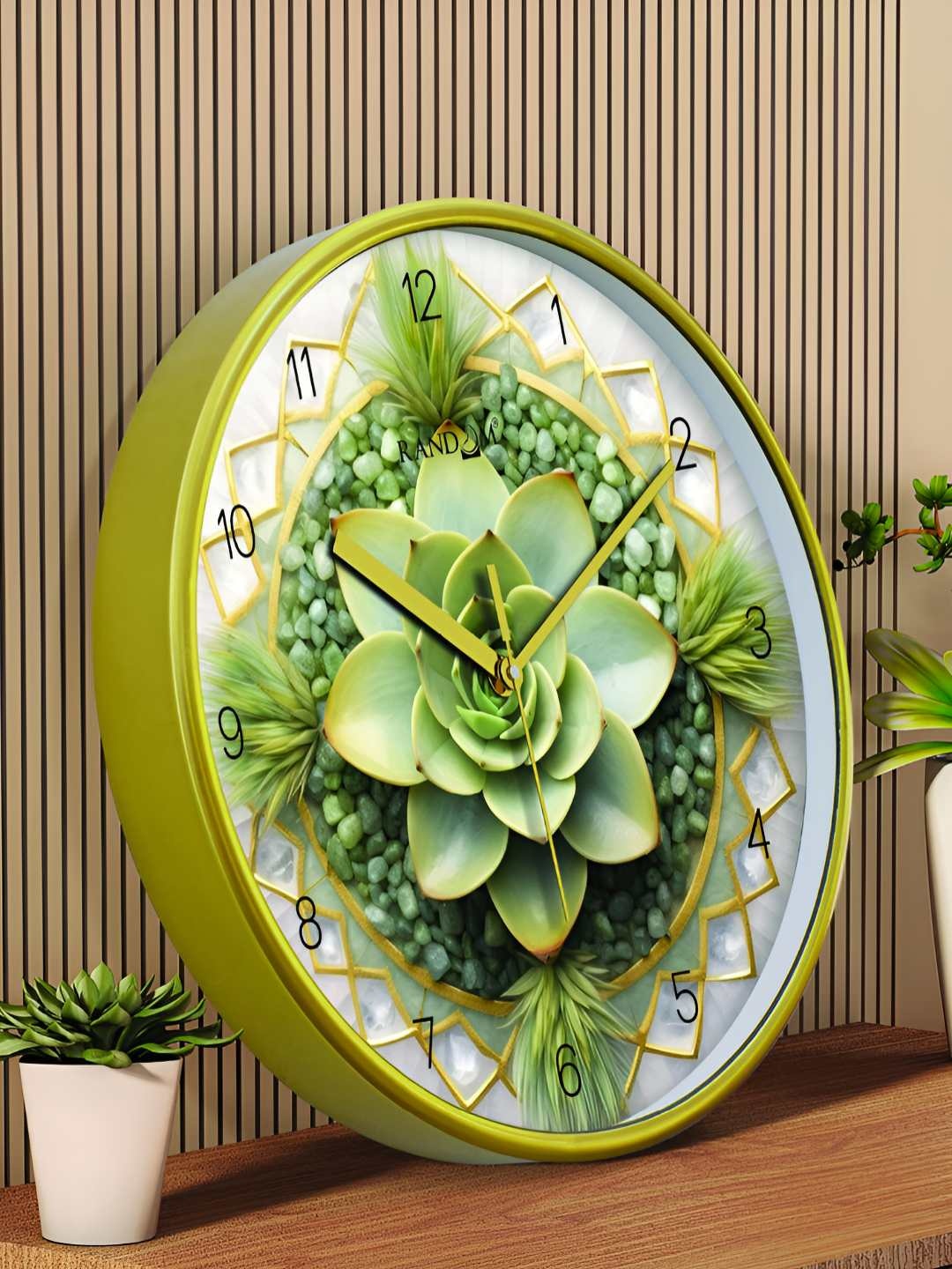 

RANDOM Green & White Floral Printed 12" Sweep Silent Non-Ticking Contemporary Wall Clock