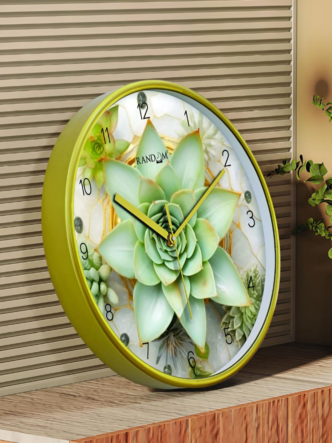 

RANDOM Sweep Silent Gold-Toned & Green Floral Printed Analogue Contemporary Wall Clock