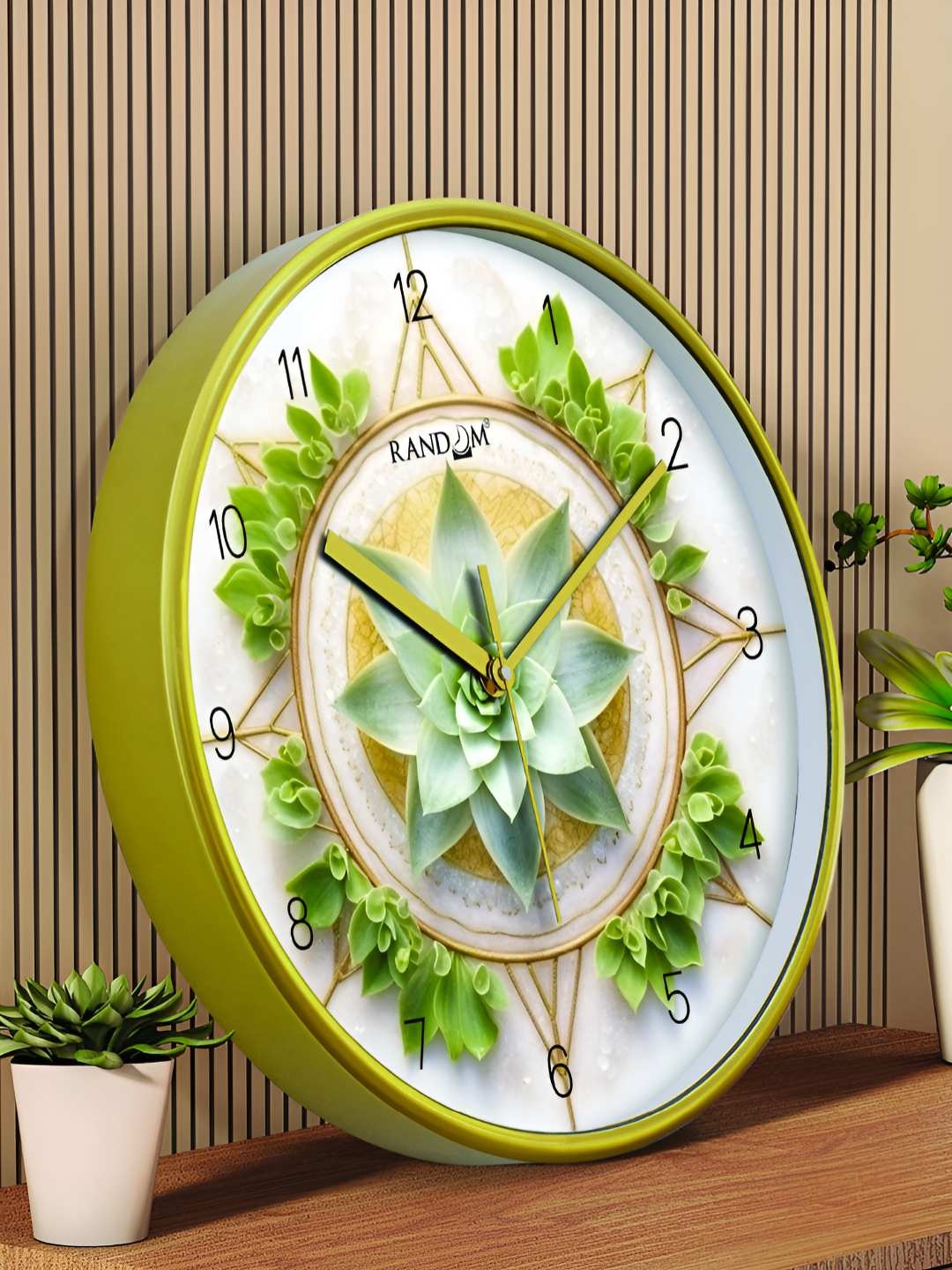 

RANDOM Sweep Silent Gold-Toned & Green Floral Printed Analogue Contemporary Wall Clock