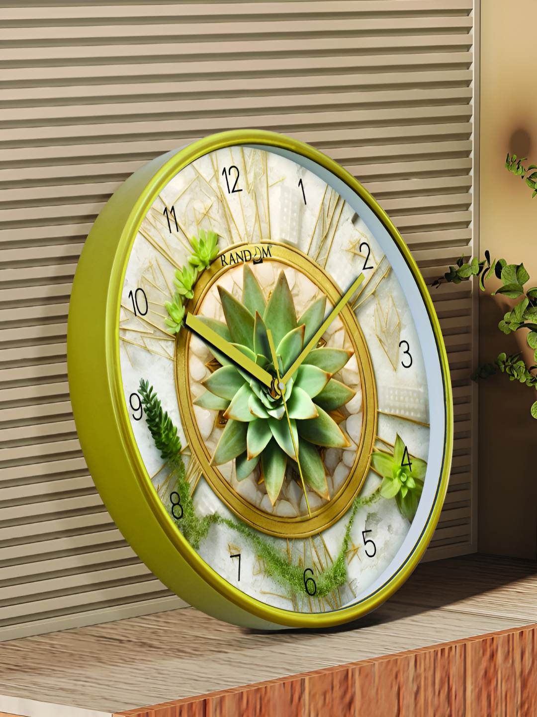 

RANDOM Sweep Silent Green & Gold-Toned Floral Printed Contemporary Wall Clock