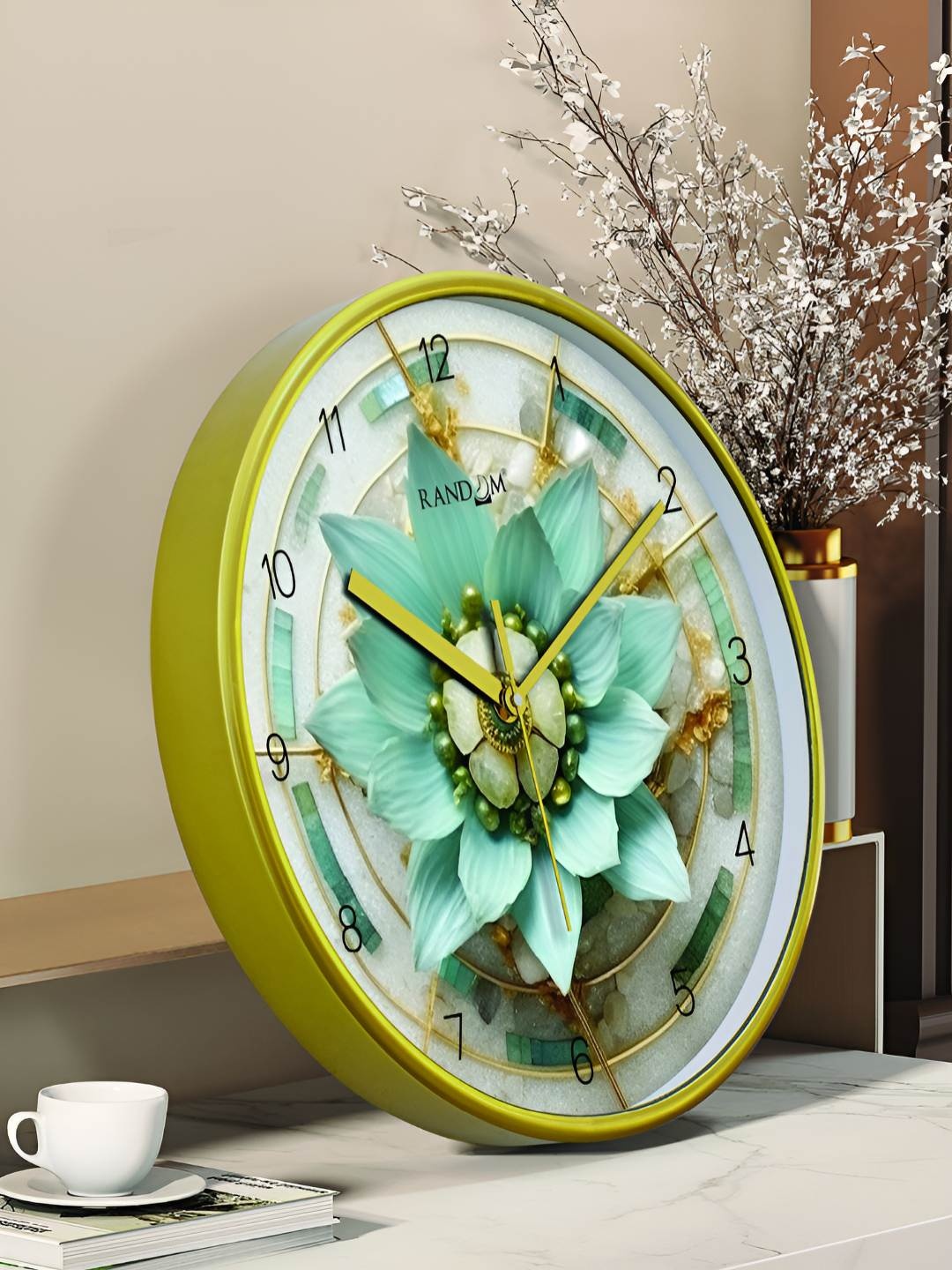 

RANDOM Gold-Toned & Blue Printed Contemporary Wall Clock