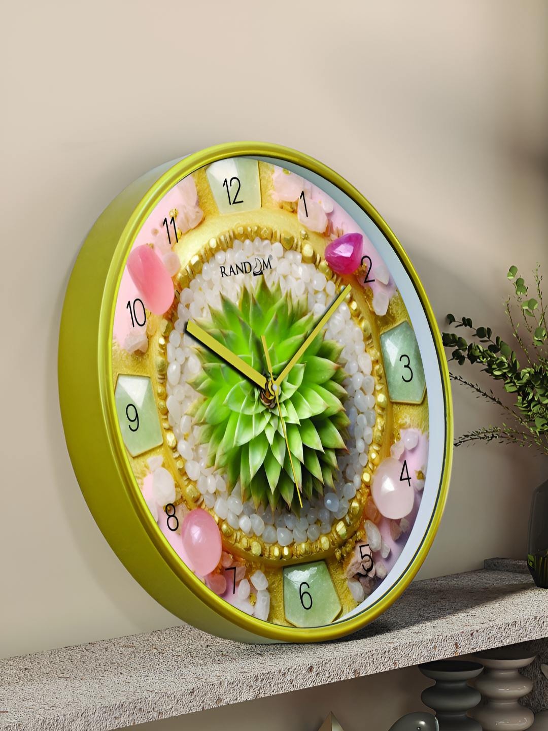 

RANDOM Sweep Silent Gold-Toned & Green Floral Printed Analogue Contemporary Wall Clock