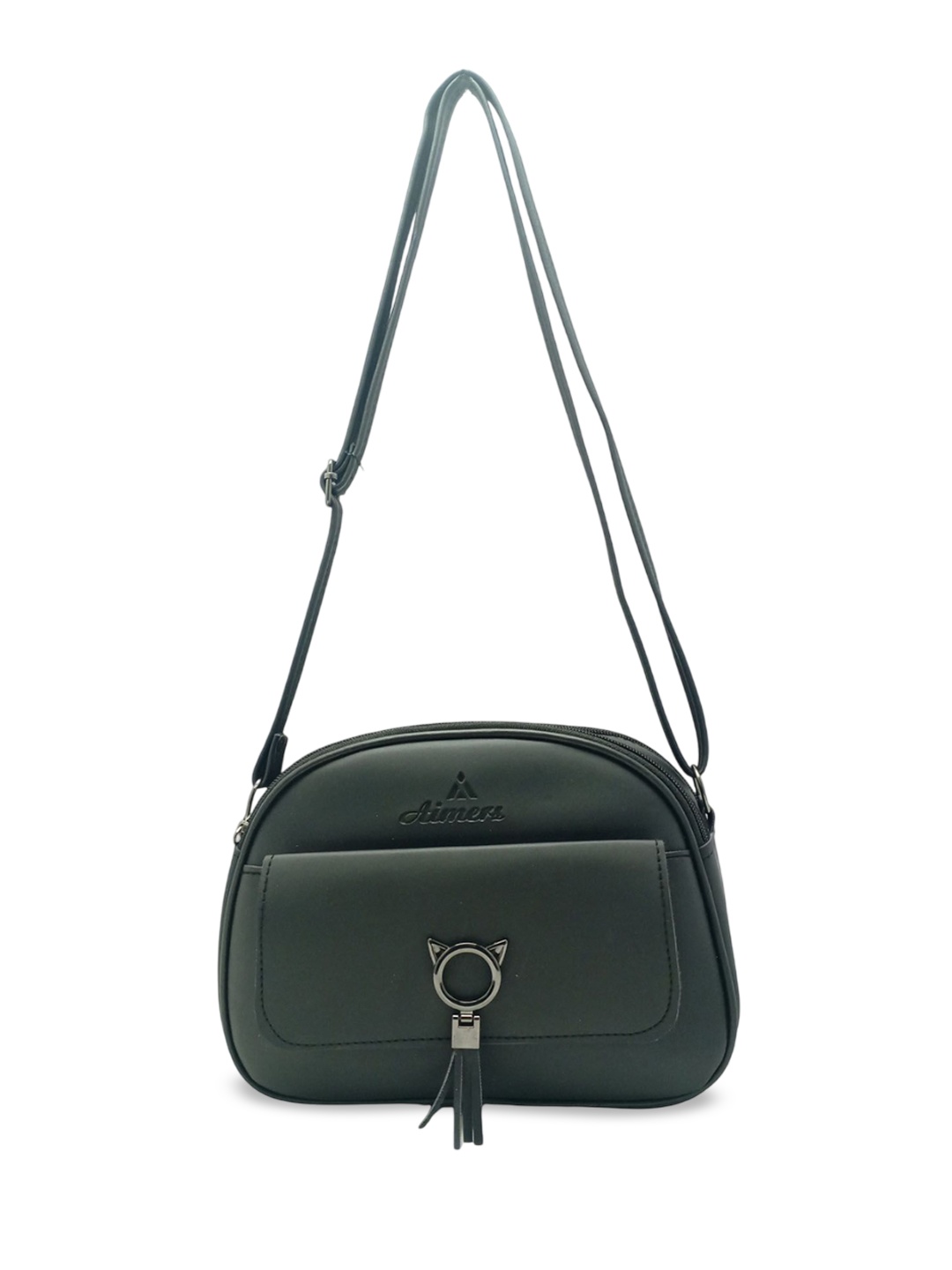 

Esmoda PU Structured Sling Bag with Tasselled, Black