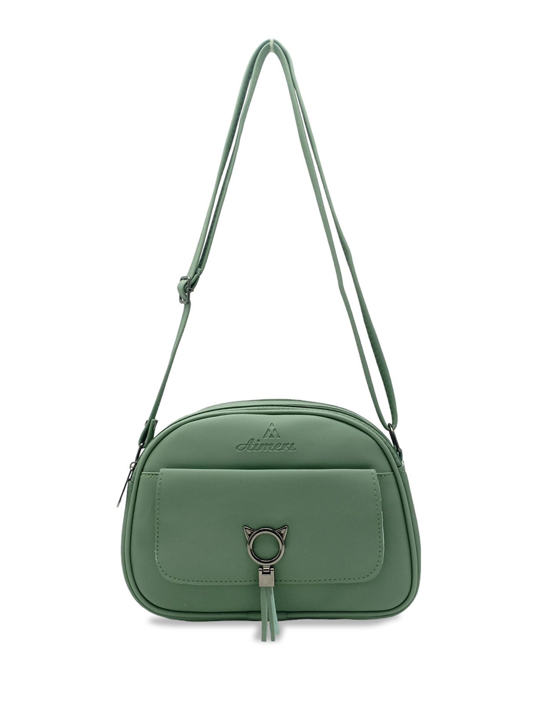 

Esmoda PU Structured Sling Bag with Tasselled, Green