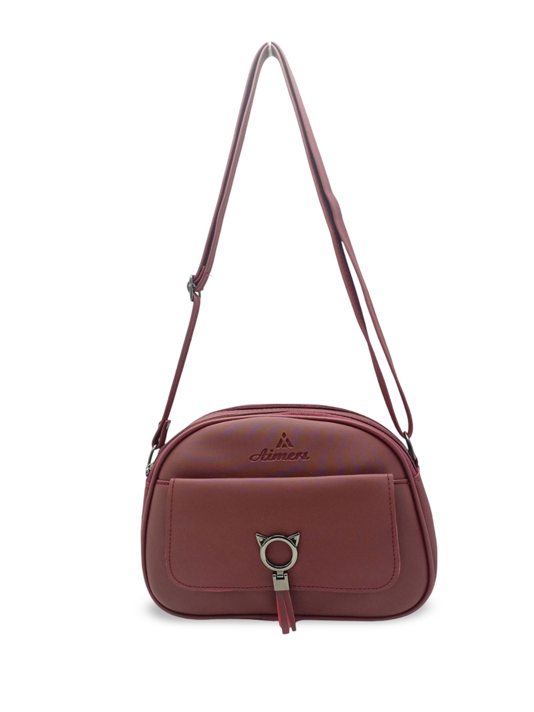 Esmoda PU Solid Structured Sling Bag, Maroon