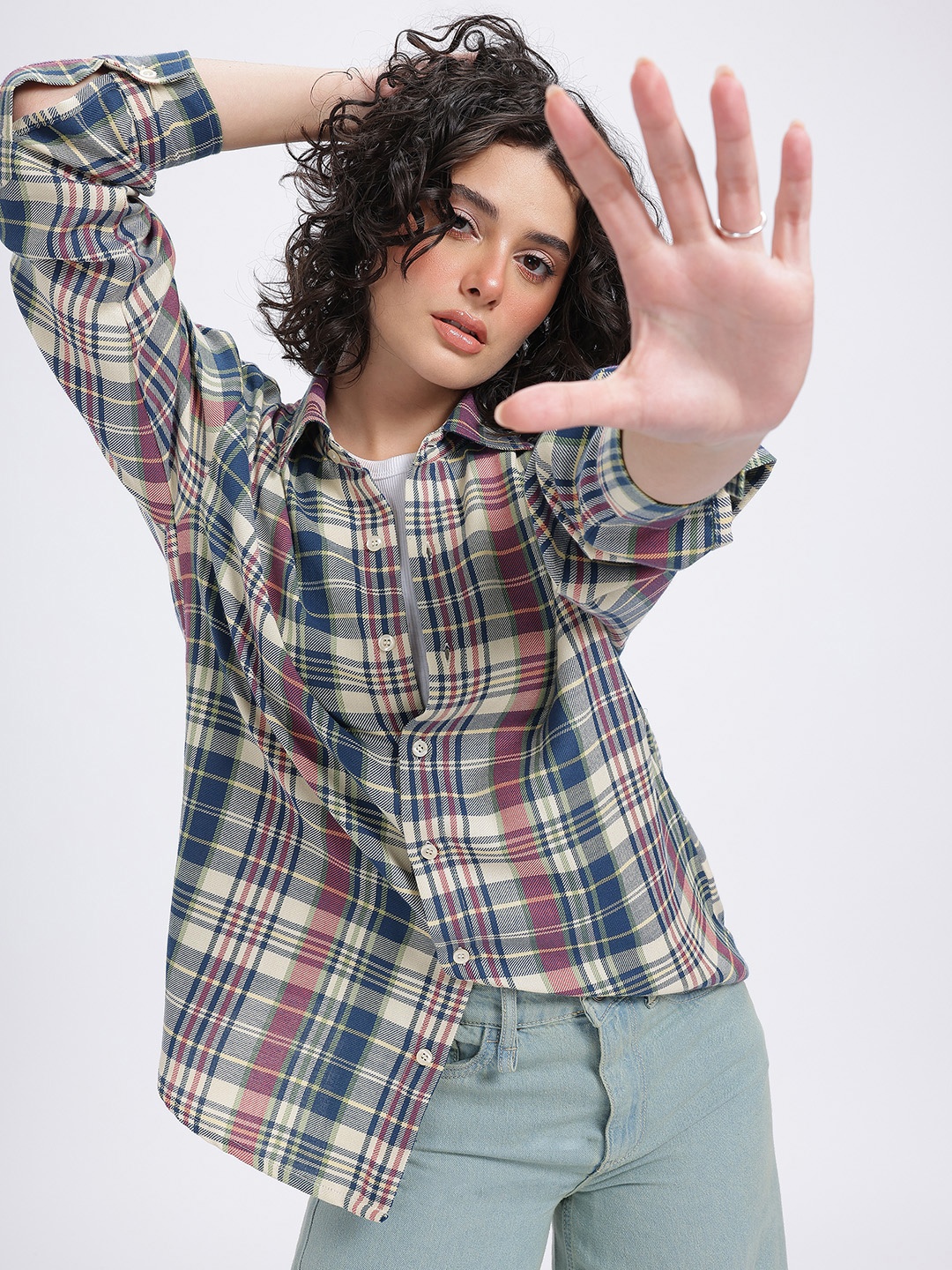 

glitchez Tartan Truce Oversized Shirt, Off white
