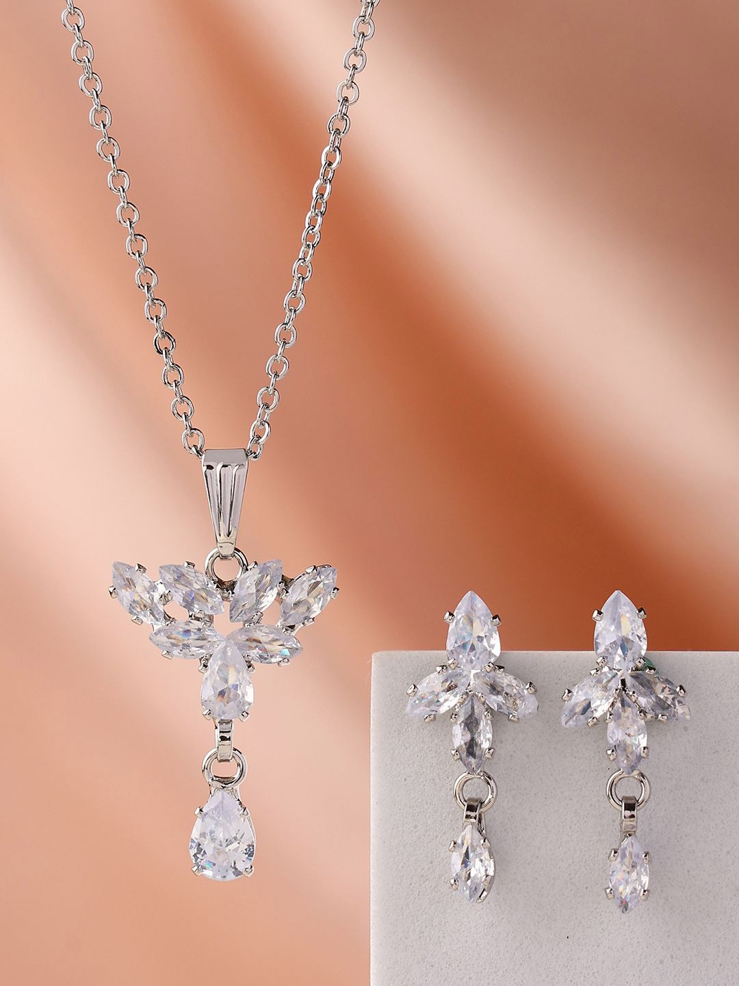 

Priyaasi Silver Plated American Diamond Crystal Jewellery Set
